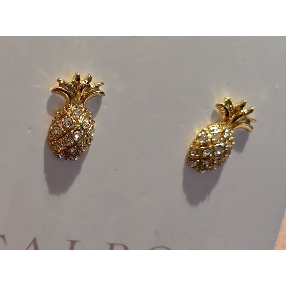 NEW Talbots Pineapple Earrings Charming gold pineapple design Sparkling accents